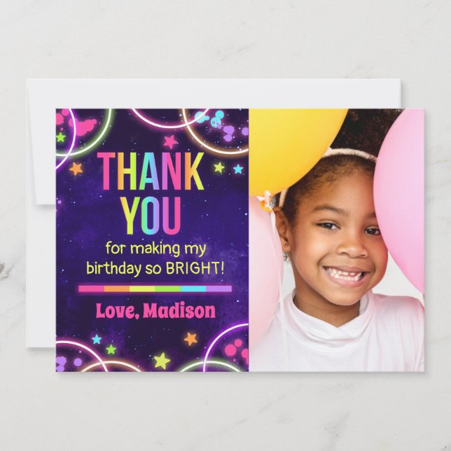 Invitación Fiesta brillante Cumpleaños Gracias Cartas con Fot (Anverso)