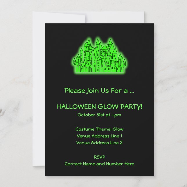 Invitación Fiesta brillante de Halloween verde animado (Anverso)