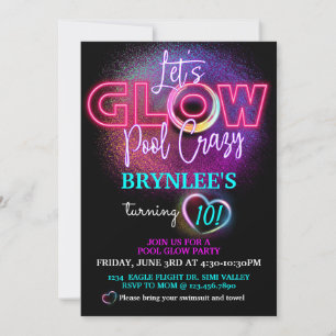 Invitación Fiesta brillante, Fiesta de piscina, Fiesta neón
