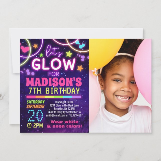 Invitación Fiesta brillante foto arcoiris de cumpleaños (Anverso)