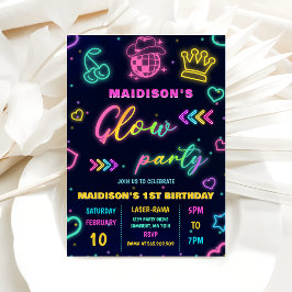 Invitación Fiesta brillante Neon Colorful Birthday Party Invi