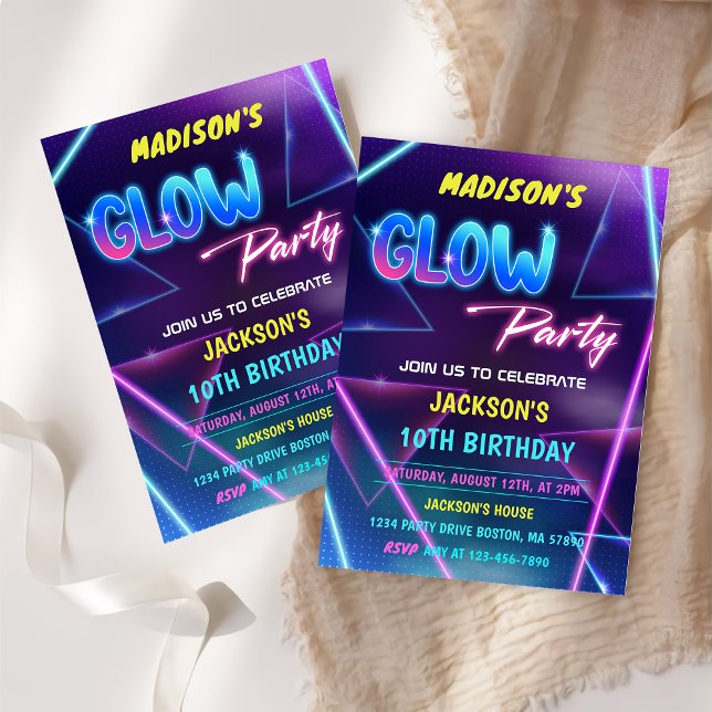 Invitación Fiesta brillante Neon Colorful Birthday Party Invi (Subido por el creador)