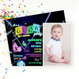 Invitación Fiesta brillante Neon Colorful Birthday Party Invi
