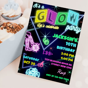 Invitación Fiesta brillante Neon Colorful Birthday Party Invi