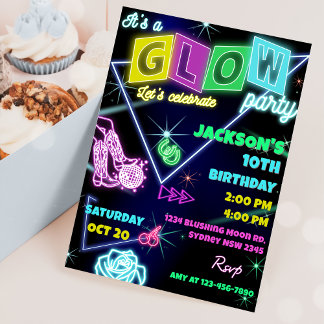 Invitación Fiesta brillante Neon Colorful Birthday Party Invi