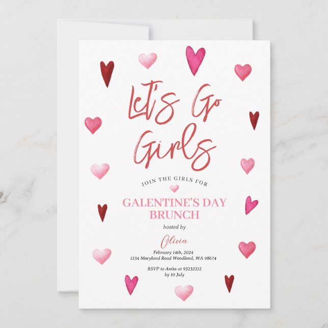 Invitación Fiesta Brunch Cena del Día de Galentines de Chicas (Anverso)