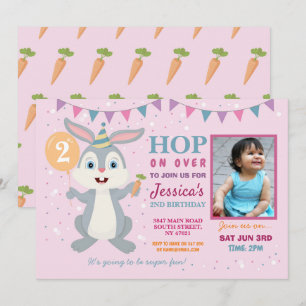 Invitación Fiesta Bunny Conejo Famoso de Cumpleaños Foto Rosa