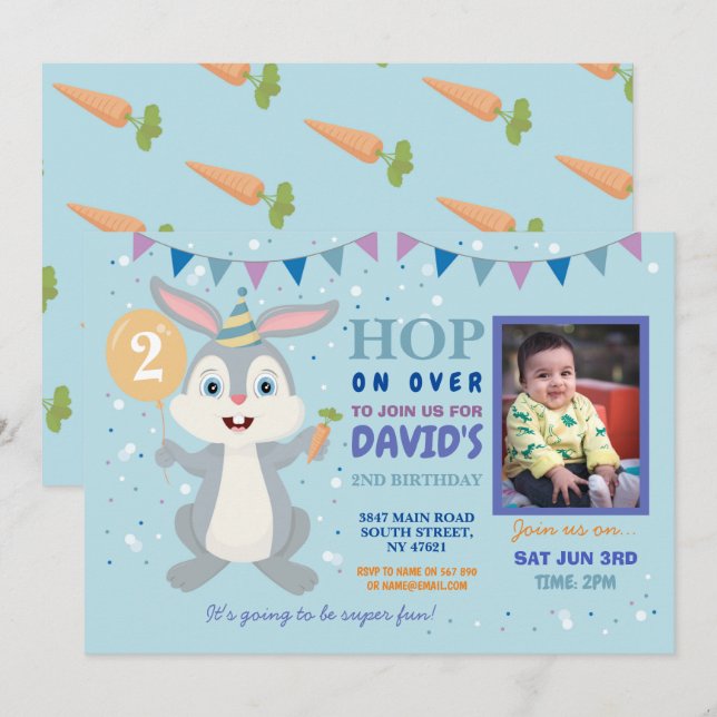 Invitación Fiesta Bunny Conejo Famoso de Cumpleaños Pascua (Anverso / Reverso)