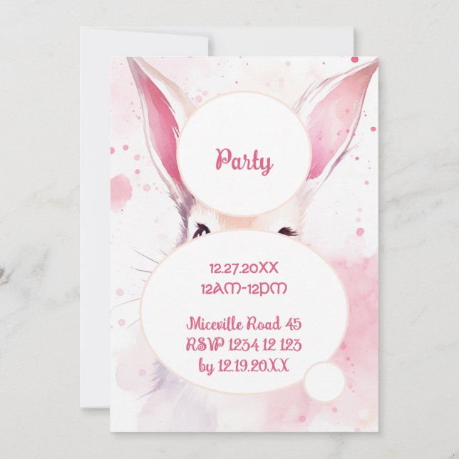 Invitación Fiesta Bunny Cute Pastel Rosa (Reverso)