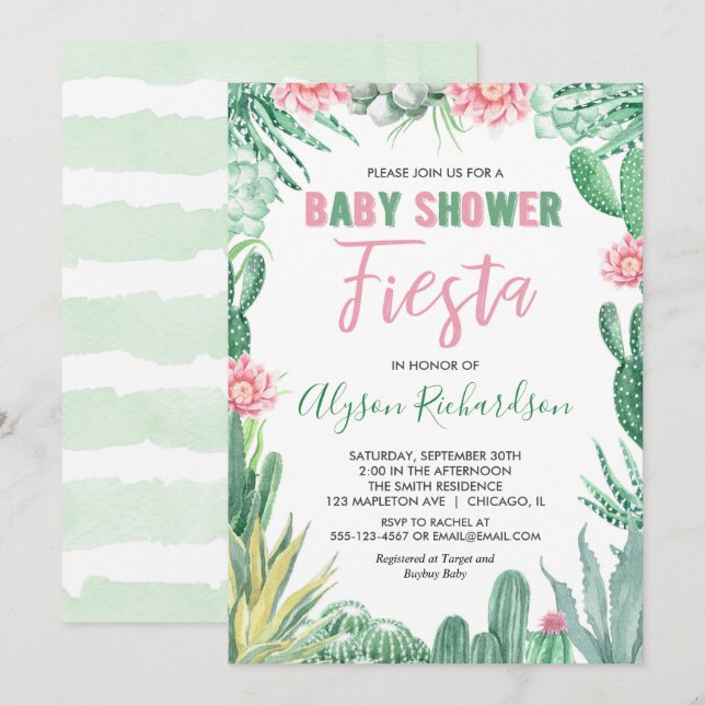 Invitación Fiesta cactus baby ducha cinco de mayo (Anverso / Reverso)