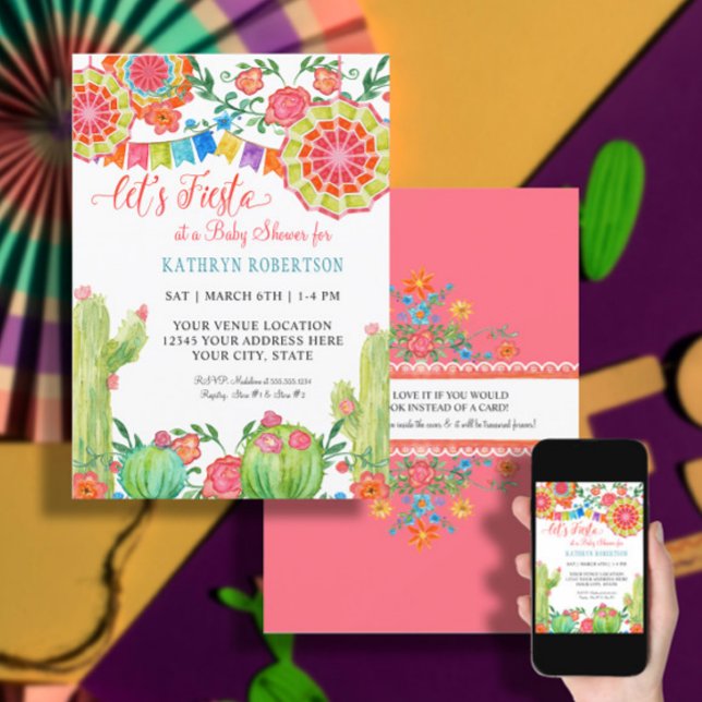 Invitación Fiesta Cactus Baby Shower Chica Papel Fanático Flo (Subido por el creador)