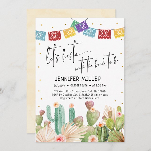 Invitación Fiesta Cactus Boho Bridal Shower (Anverso / Reverso)