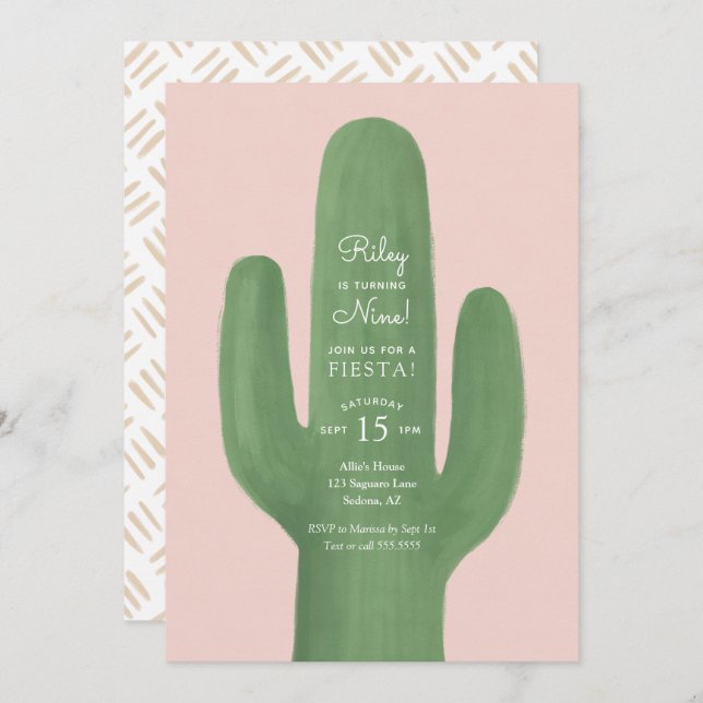 Invitación Fiesta Cactus Boho Chica Fiesta de cumpleaños (Anverso / Reverso)