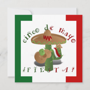 Invitación Fiesta Cactus con guitarra y pimientos bailarines