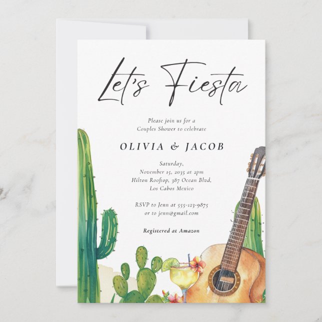 Invitación Fiesta Cactus Ducha de Parejas Mexicanas (Anverso)