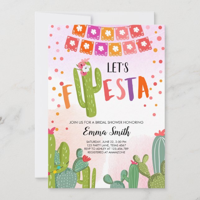 Invitación Fiesta Cactus Ducha Mexicana de Parejas Fiesta (Anverso)