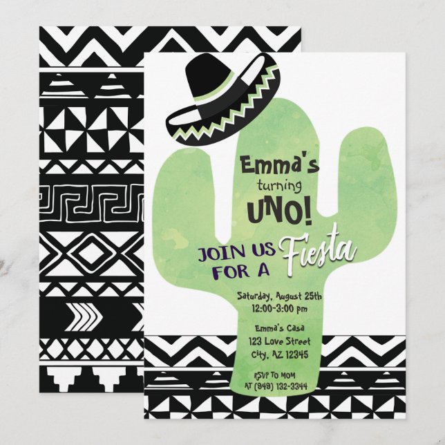 Invitación Fiesta Cactus Fithwestern Birthday Party (Anverso / Reverso)