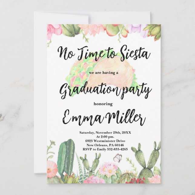Invitación Fiesta Cactus Graduation Fiesta (Anverso)