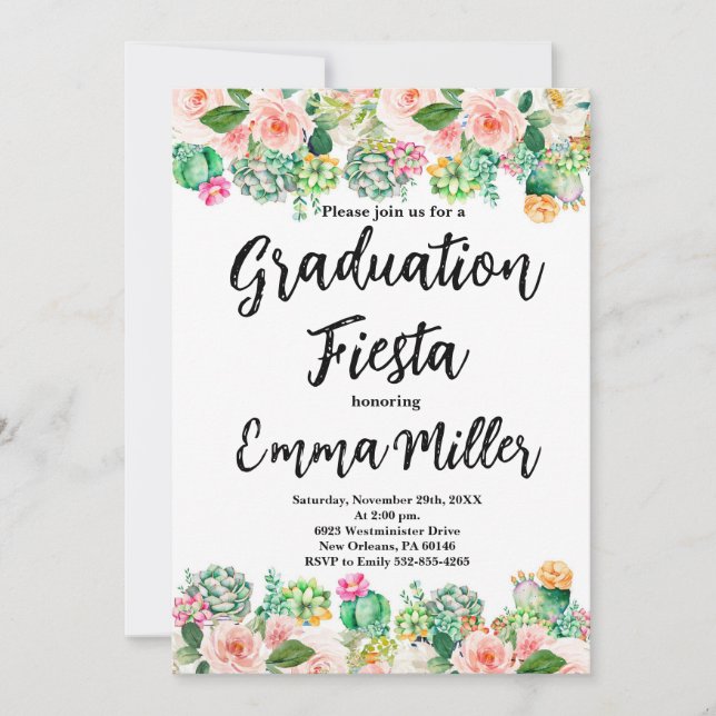 Invitación Fiesta Cactus mexicana de graduación (Anverso)