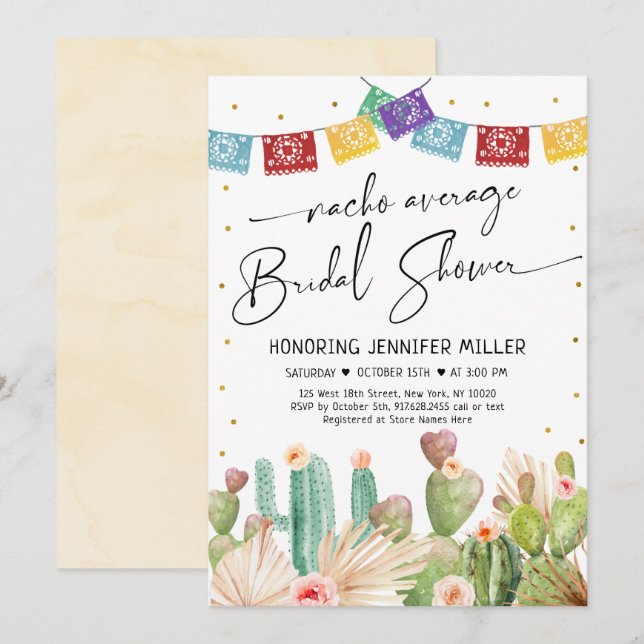 Invitación Fiesta Cactus Nacho Ducha media de novias (Anverso / Reverso)