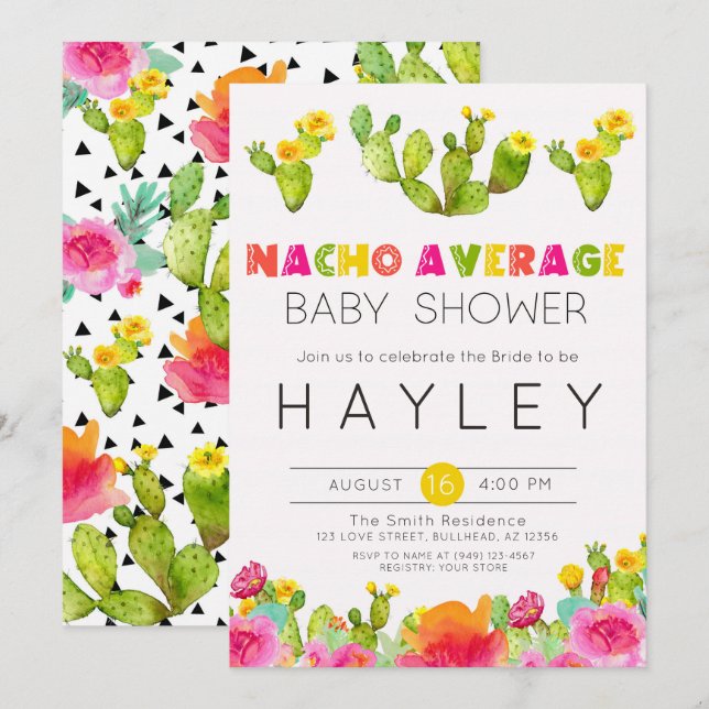 Invitación Fiesta Cactus Nacho promedio Baby Shower (Anverso / Reverso)