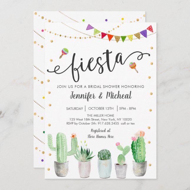Invitación Fiesta Cactus Parejas Ducha Bridal (Anverso / Reverso)