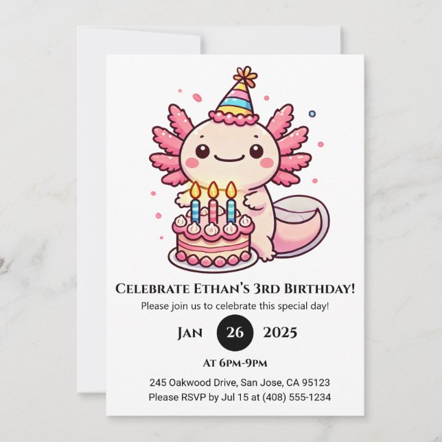 Invitación Fiesta Cake Axolotl Cumpleaños (Anverso)