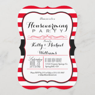 Invitación Fiesta Calentador de Casas en franjas rojas y blan