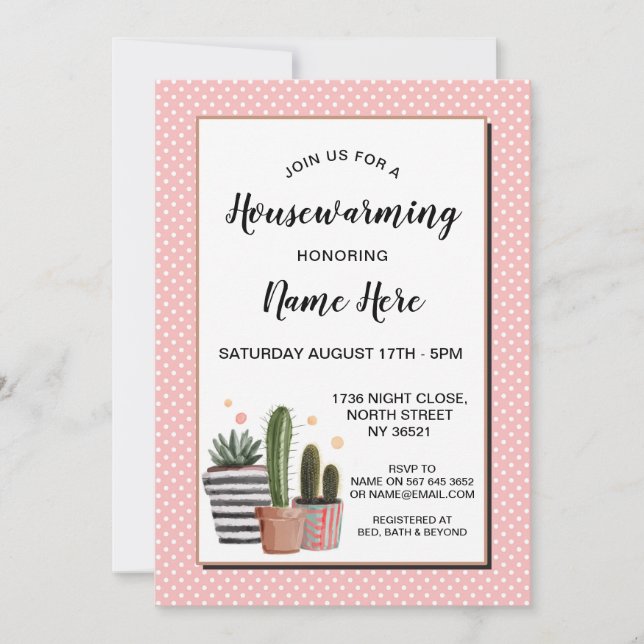 Invitación Fiesta Calentador de Casas Polka Puntos Bonito Inv (Anverso)