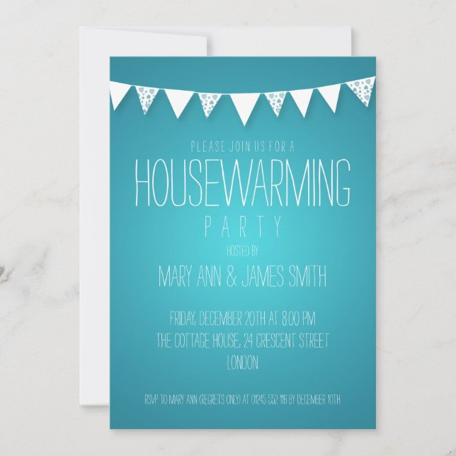 Invitación Fiesta Calentador de la Casa Bunting Turquoise (Anverso)