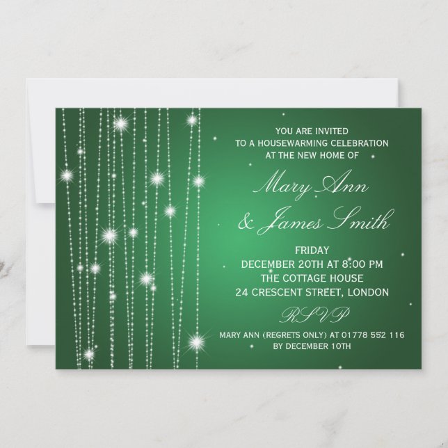 Invitación Fiesta Calentador de la Casa líneas verdes (Anverso)