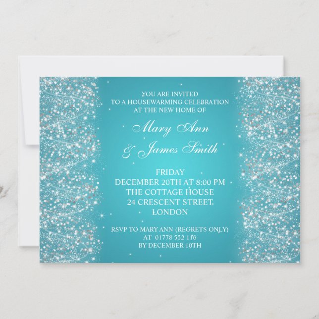 Invitación Fiesta Calentador Purpurina Turquesa (Anverso)