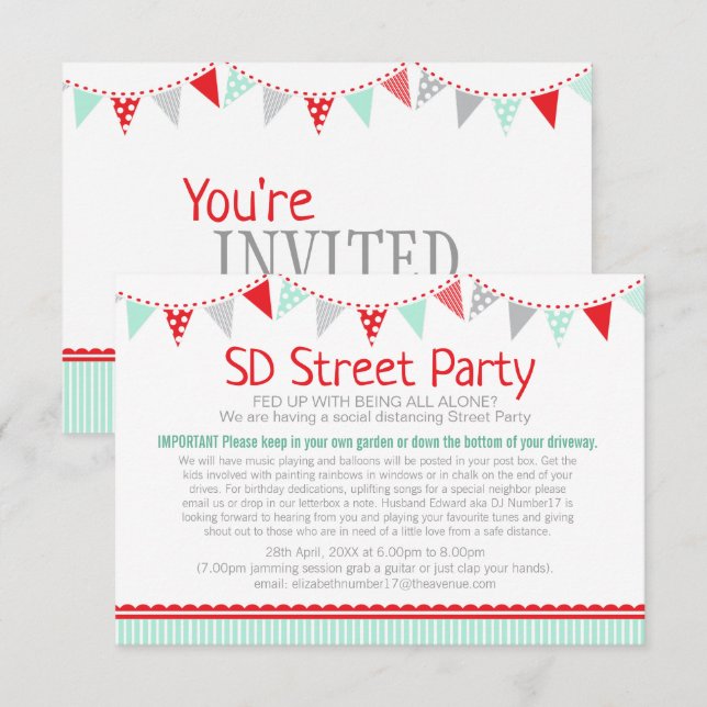 Invitación Fiesta callejero de distanciamiento social aferrán (Anverso / Reverso)
