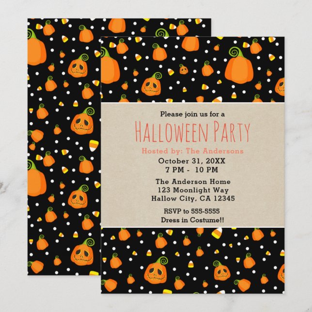 Invitación Fiesta caprichoso de Halloween (Anverso / Reverso)