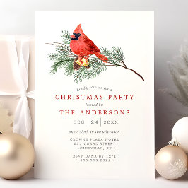 Invitación Fiesta Cardinal Bird Vintage Watercolor Navidades