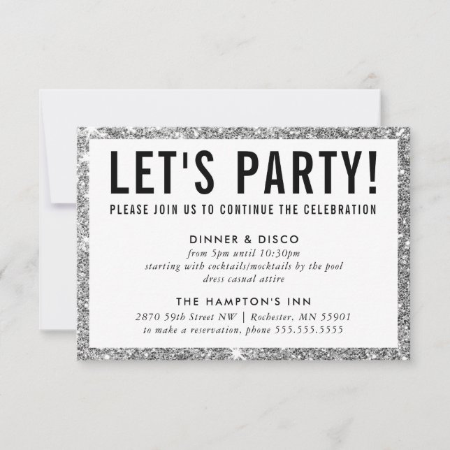Invitación FIESTA CELEBRACIÓN INFO lindo purpurina moderno de (Anverso)