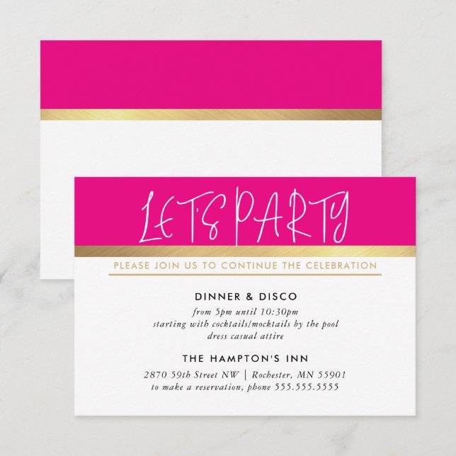 Invitación FIESTA CELEBRACIÓN INFO oro rosa ultra moderno (Anverso / Reverso)