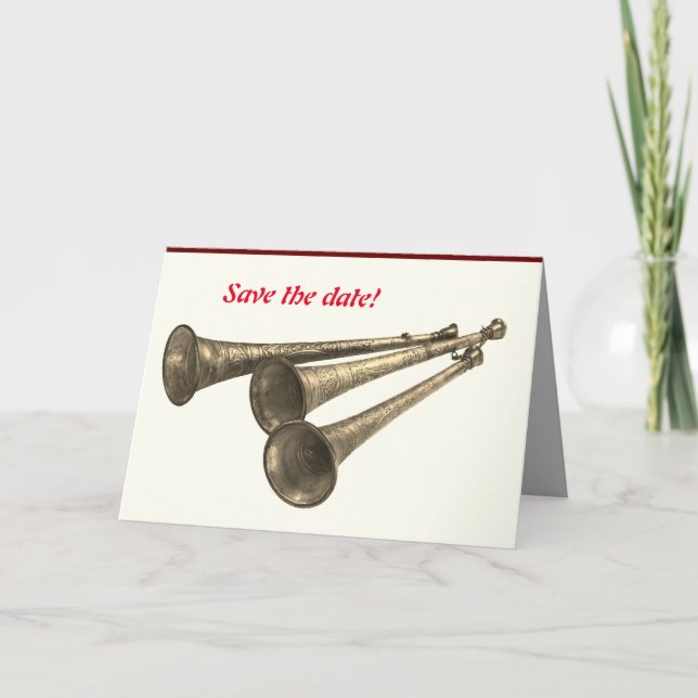 Invitación fiesta celebración trompetas de cuernos (Anverso)