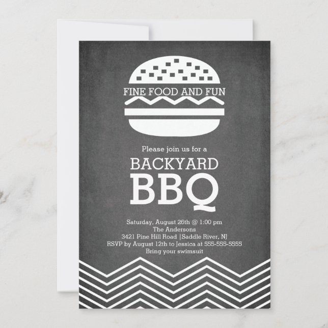 Invitación Fiesta Chalkboard Chevron Barbecue moderno (Anverso)