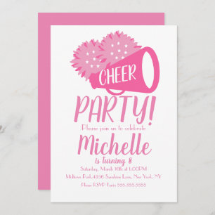 Invitación Fiesta Cheerled Cumpleaños Pink