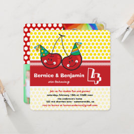 Invitación Fiesta Cherries Kids Twins Foto conjunta del cumpl