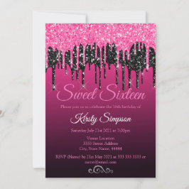 Invitación Fiesta Chic Cumpleaños Dieciséis Brillante Rosa Ne