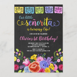 Invitación Fiesta chica acuarelas florales de cumpleaños