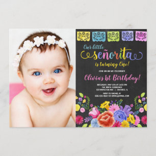 Invitación Fiesta chica cumpleaños acuarelas florales foto