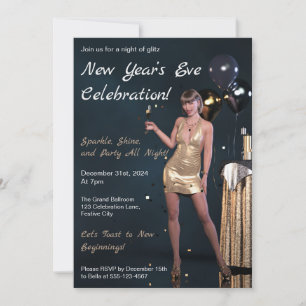 Invitación Fiesta Chica de Año Nuevo con vestimenta secuencia