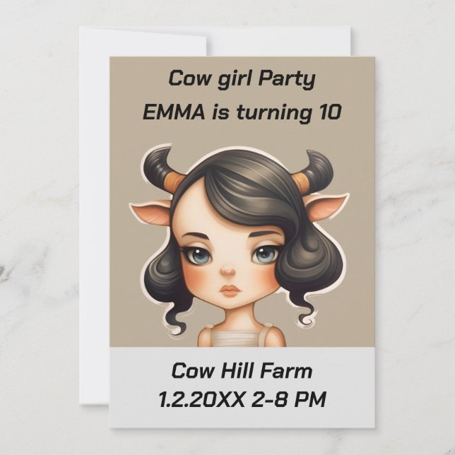 Invitación Fiesta chica de vaca (Anverso)