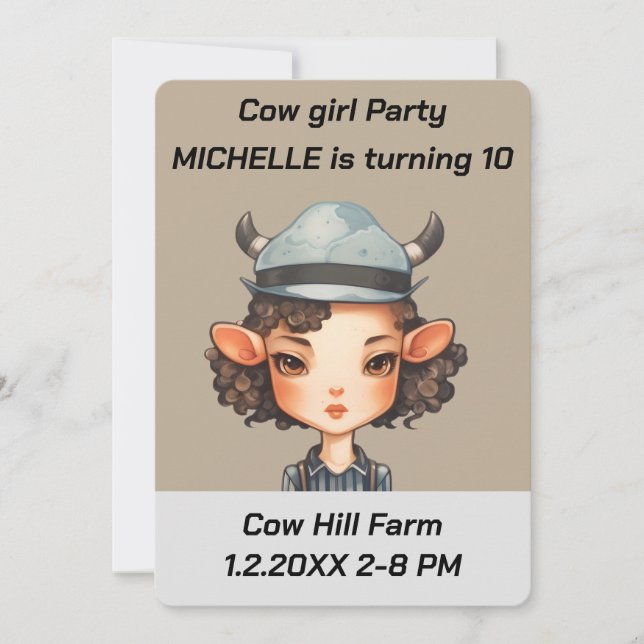 Invitación Fiesta chica de vaca (Anverso)