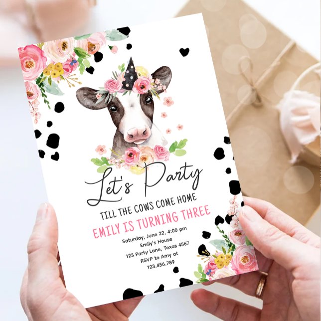 Invitación Fiesta Chica Floral Vaca (Subido por el creador)