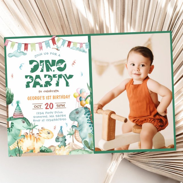 Invitación Fiesta chino cute dinosaurios foto de primer cumpl (Subido por el creador)