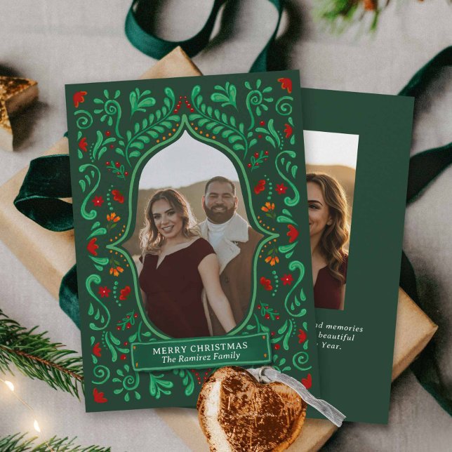 Invitación Fiesta Christmas Papel Picado Photo Greeting Card (Fiesta Merry Christmas Photo Card)